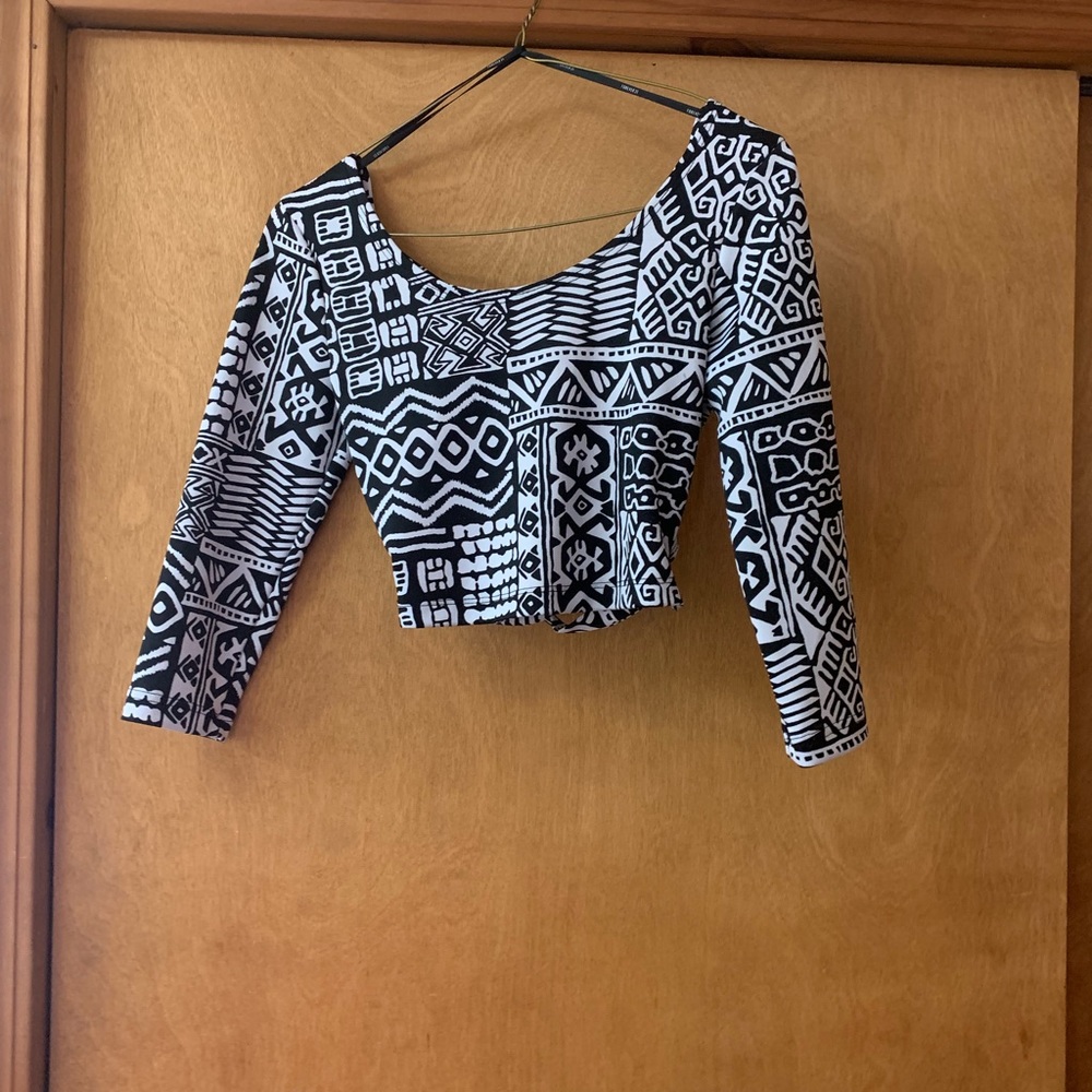 Aztec printed black and white crop top